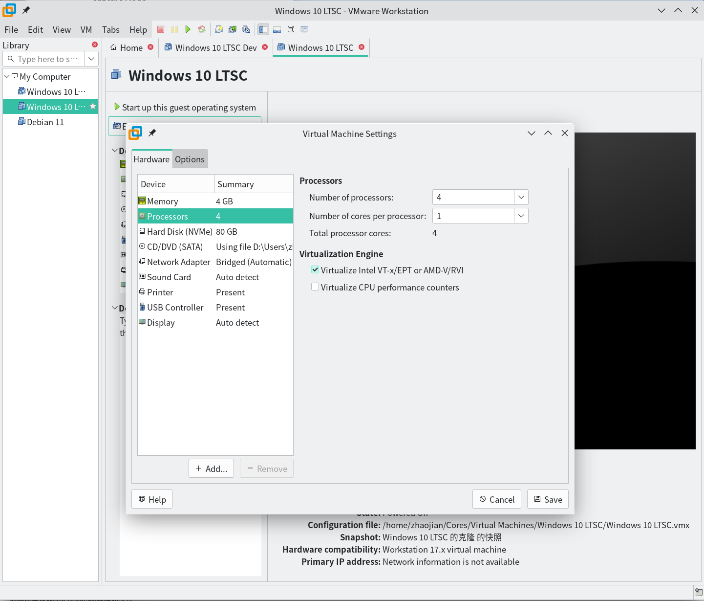 在 VMware 虚拟机中开启虚拟化支持